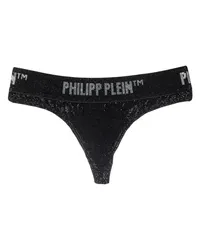 Philipp Plein Tanga im Metallic-Look mit Kristallen Schwarz