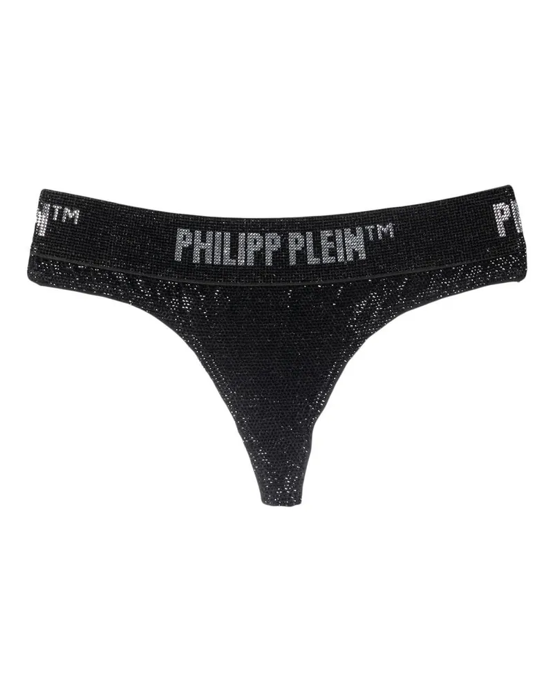 Philipp Plein Tanga im Metallic-Look mit Kristallen - Schwarz Schwarz
