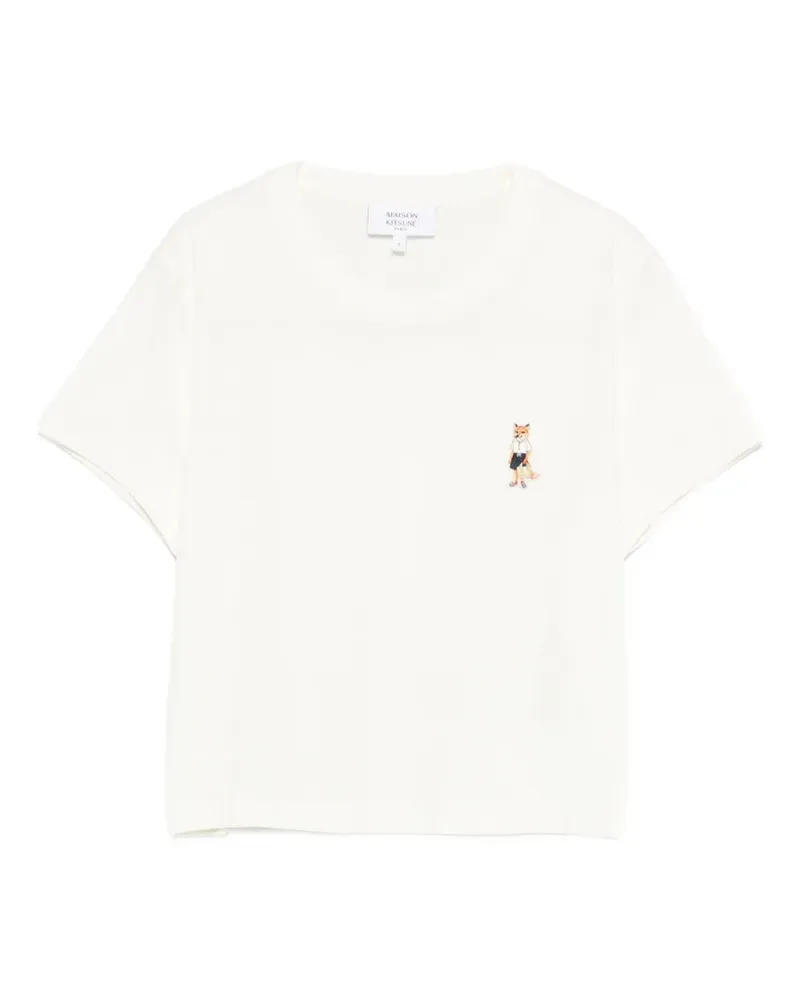 Kitsuné T-Shirt mit Fuchs-Stickerei - Nude Nude