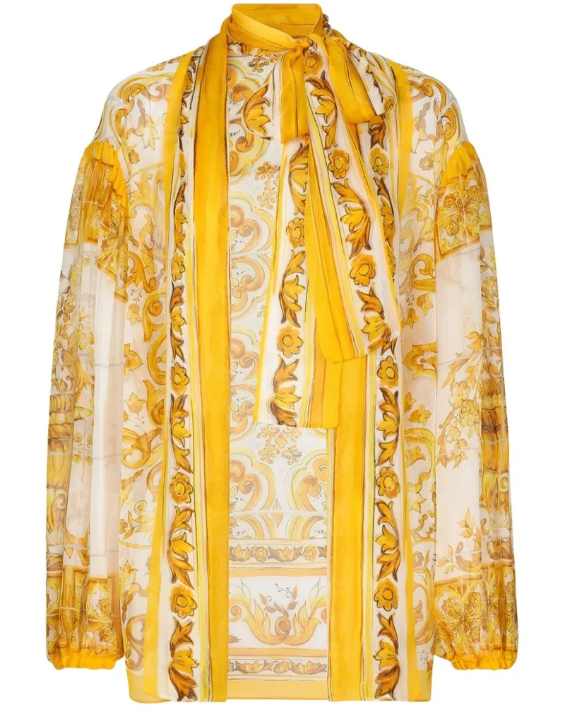 Dolce & Gabbana Seidenbluse mit Majolica-Print - Gelb Gelb
