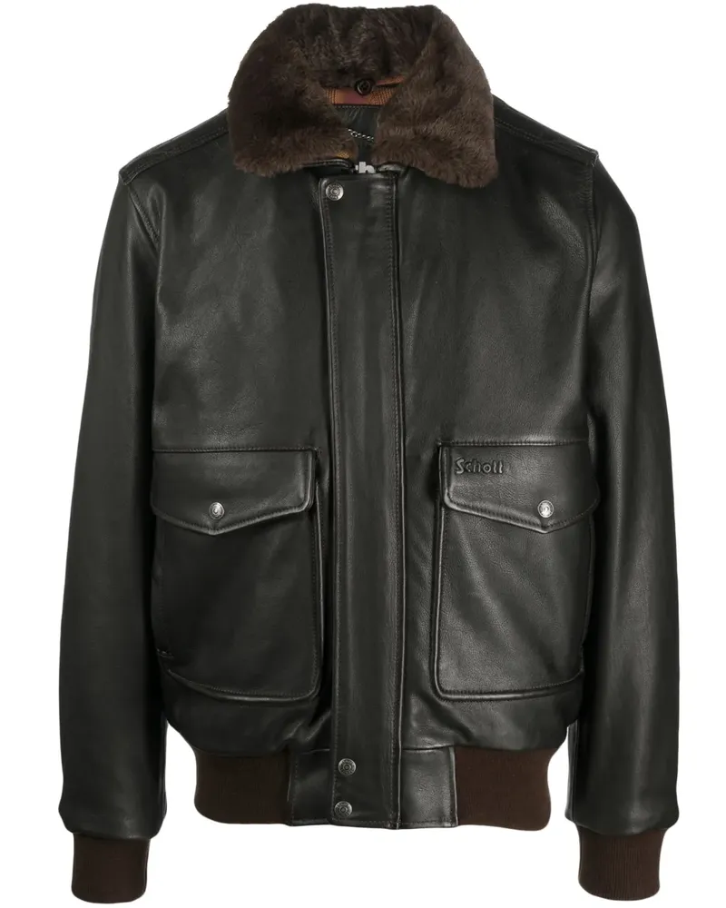 Schott N.Y.C Lederjacke mit klassischem Kragen - Braun Braun