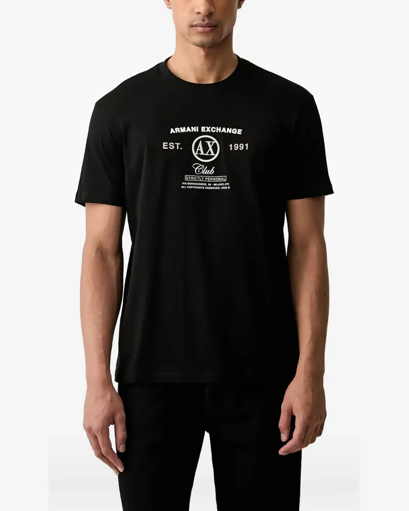 Armani Exchange logo-embroidered T-shirt - Schwarz Schwarz