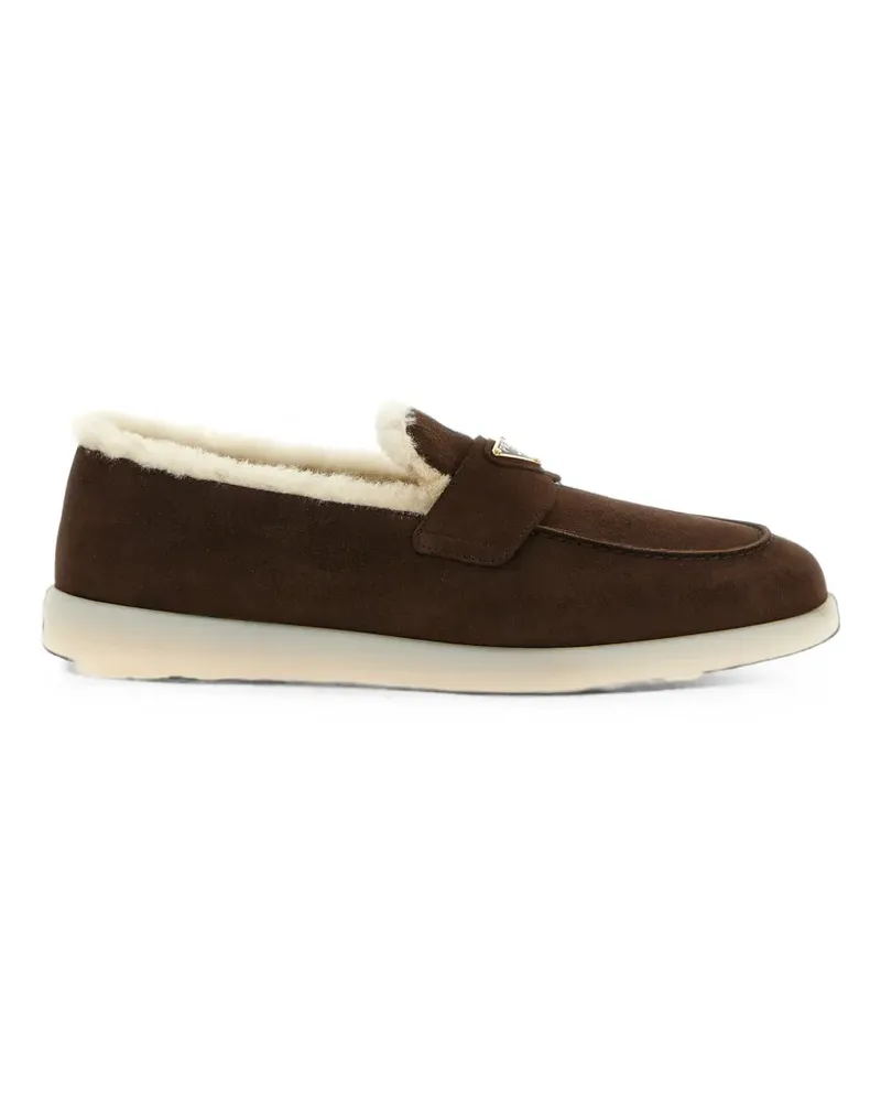 Prada Loafer aus Wildleder mit Logo-Schild - Braun Braun