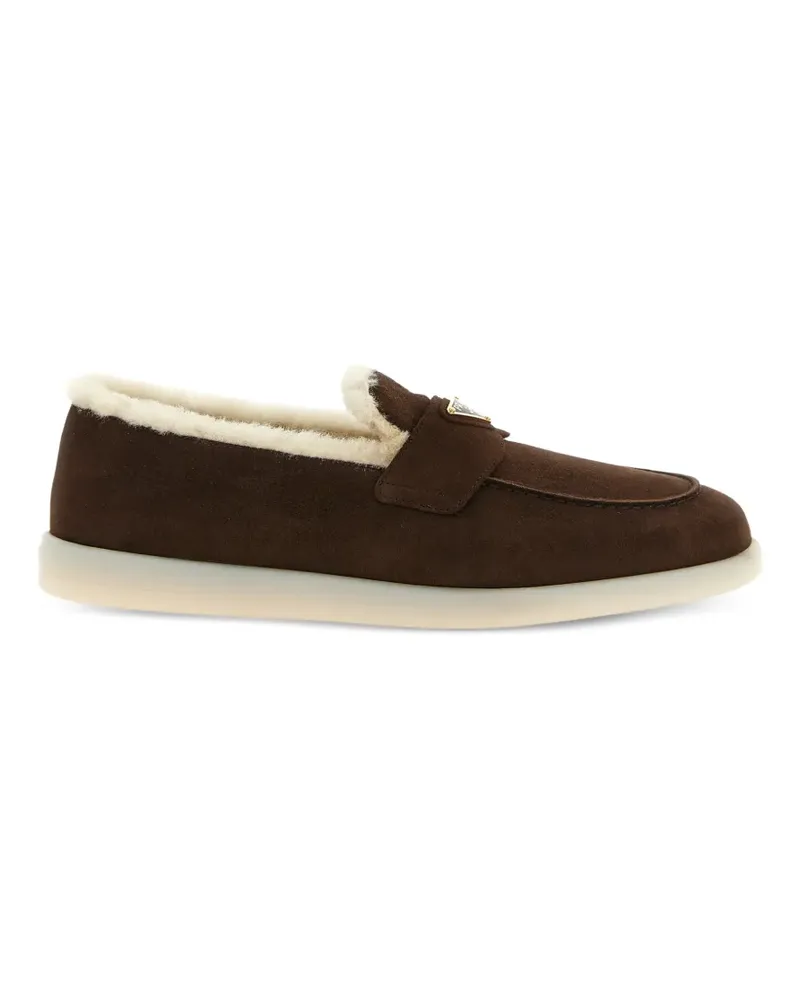 Prada Loafer aus Wildleder mit Logo-Schild - Braun Braun