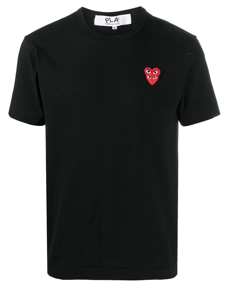 Comme des Garçons T-Shirt mit aufgestickten Herzen - Schwarz Schwarz