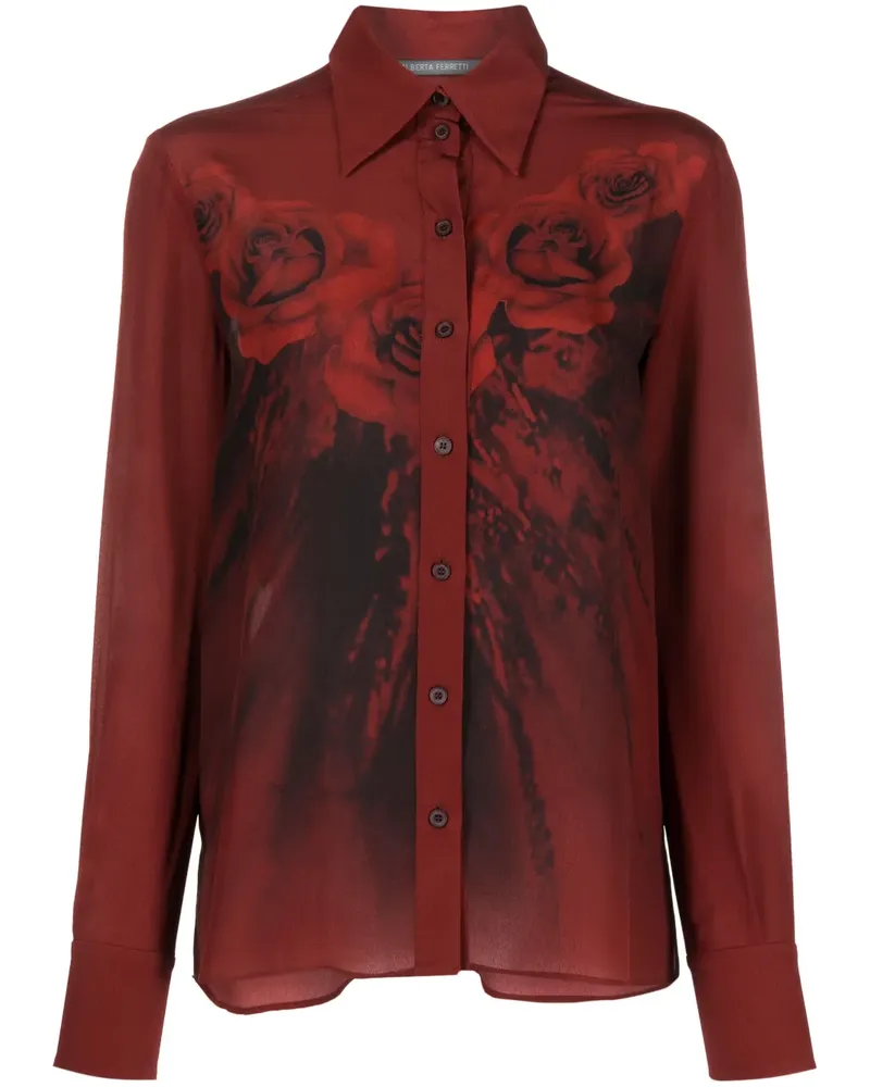 Alberta Ferretti Seidenhemd mit Rosen-Print - Rot Rot