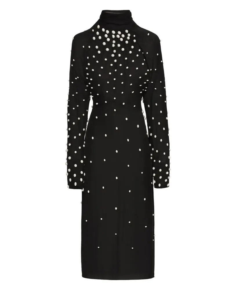 Oscar de la Renta Georgette-Kleid mit Perlen - Schwarz Schwarz