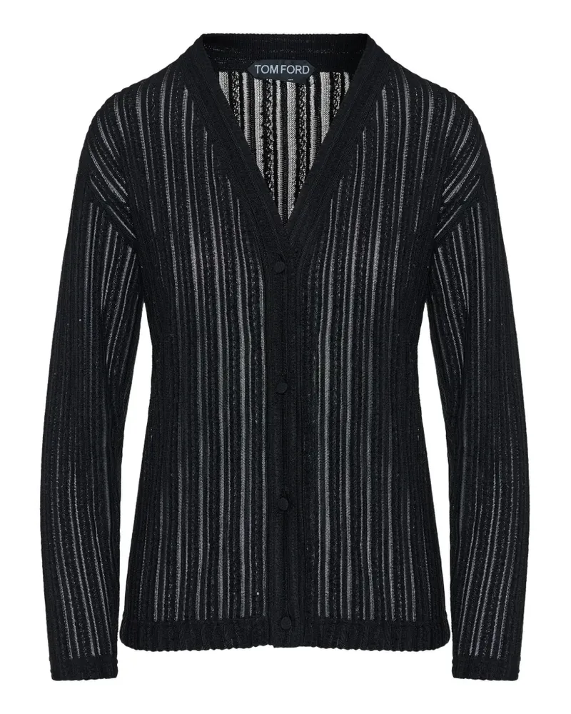 Tom Ford Semi-transparenter Cardigan aus Samt mit Mikro-Pailletten - Schwarz Schwarz