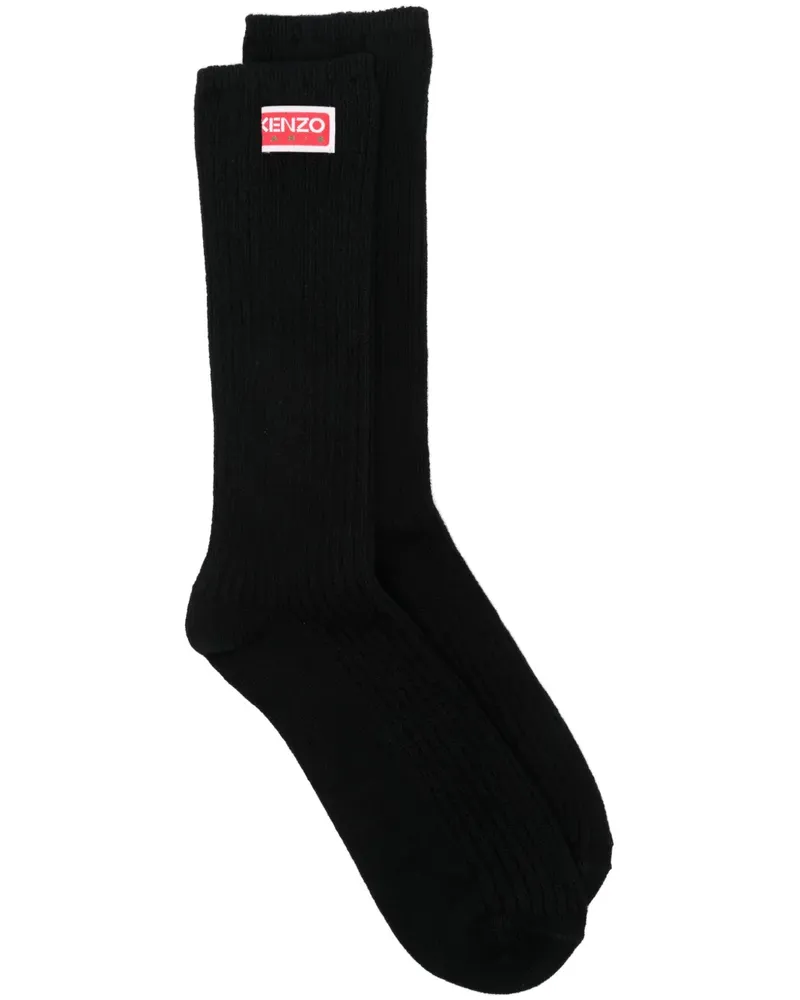 Kenzo Gerippte Socken mit Logo-Patch - Schwarz Schwarz