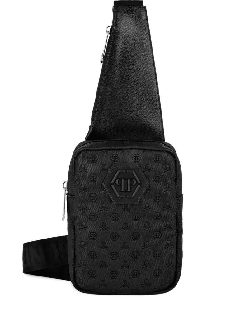 Philipp Plein Kuriertasche mit Monogrammmuster - Schwarz Schwarz