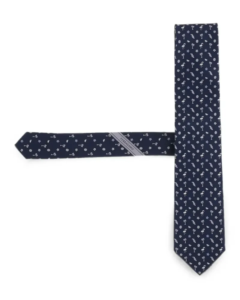 Ferragamo Seidenkrawatte mit tropischem Muster - Blau Blau