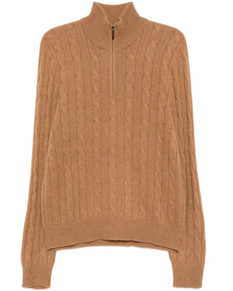Ralph Lauren Zopfmuster-Pullover mit Viertelreißverschluss - Braun Braun