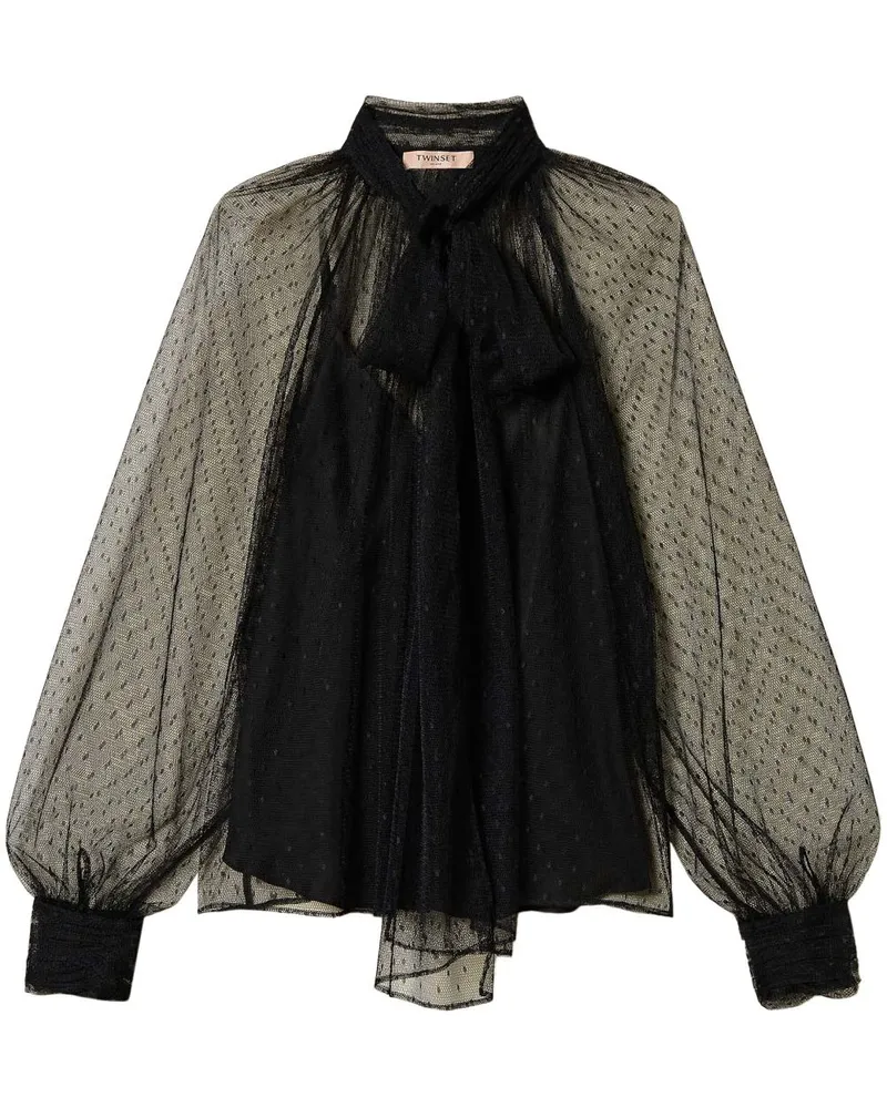 Twin-Set Tüllbluse mit Schärpe - Schwarz Schwarz
