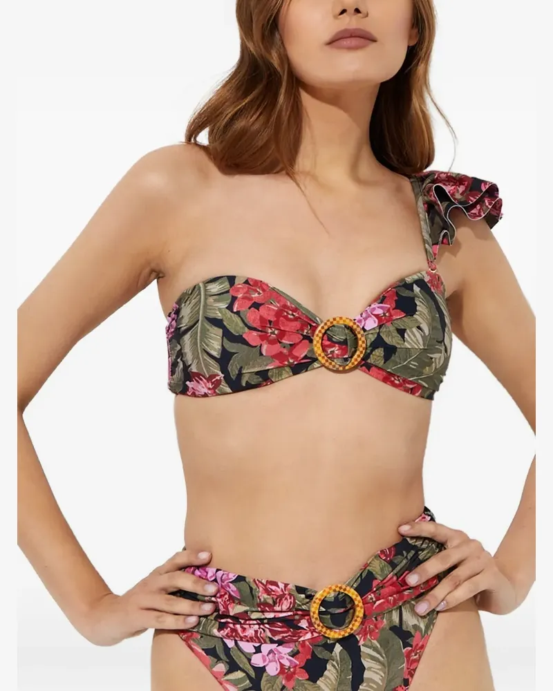 Beach Riot Gerüschtes Rita Bikinioberteil mit Blumen - Grün Grün