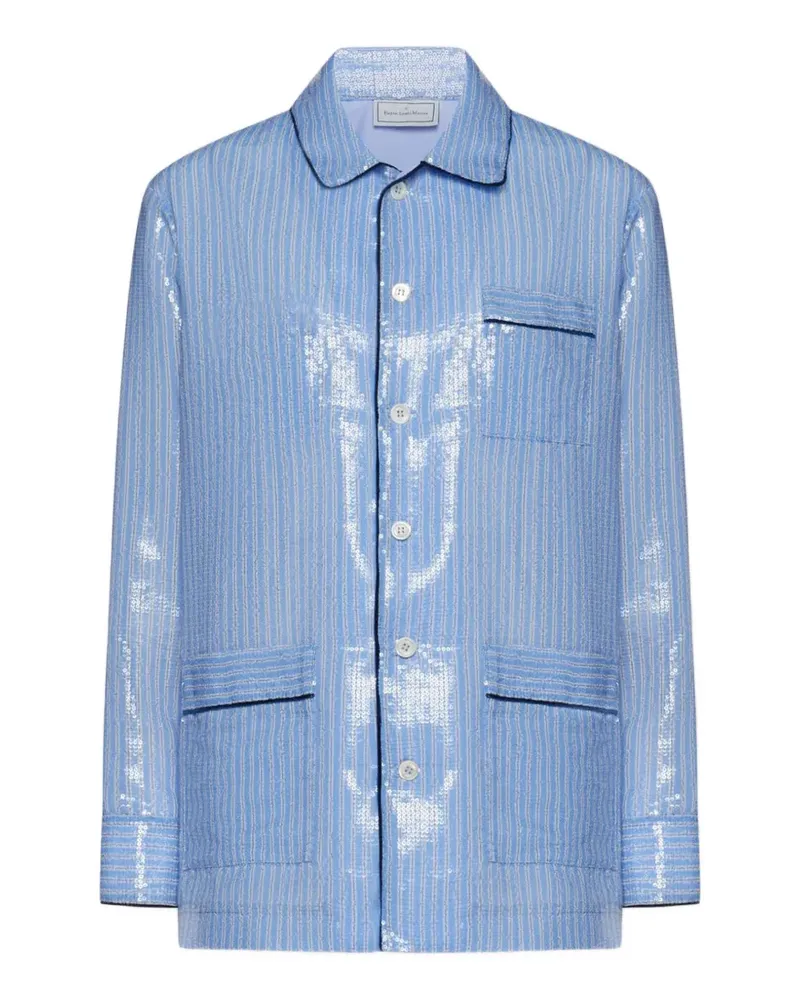 Pierre-Louis Mascia Gestreiftes Kurhi Hemd mit Pailletten - Blau Blau