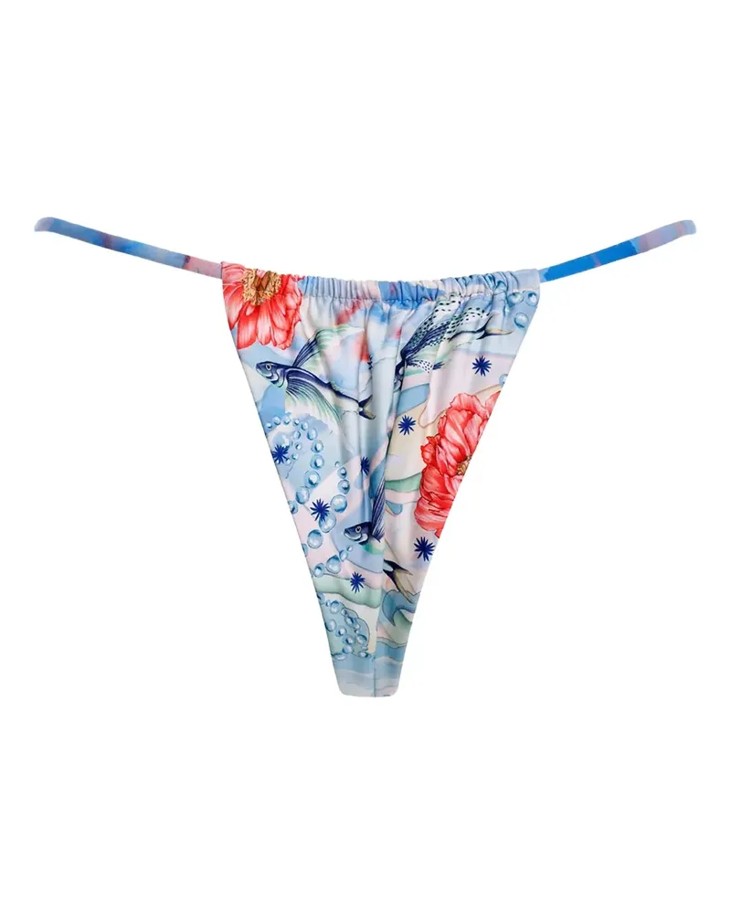 AGUA BENDITA Kristallverziertes Bikinihöschen mit Blumen - Blau Blau