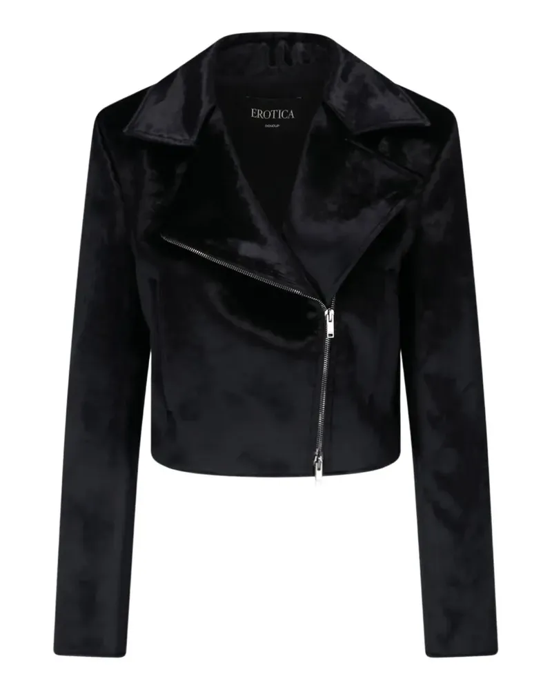 Dondup Bikerjacke mit Samteffekt - Schwarz Schwarz