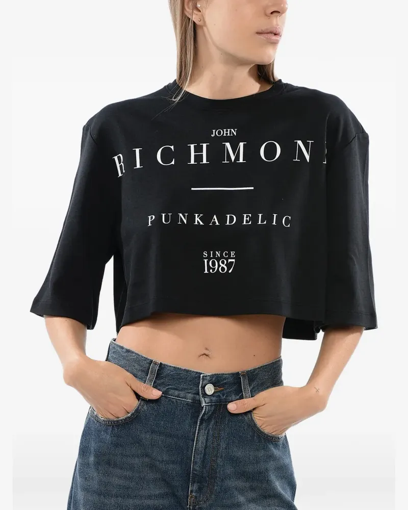 John Richmond logo-print cropped T-shirt - Schwarz Schwarz