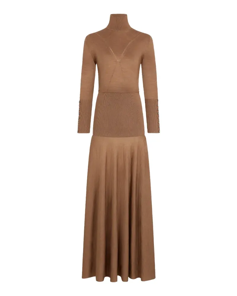 Paco Rabanne Rollkragen-Maxikleid mit Knopfmanschetten - Braun Braun