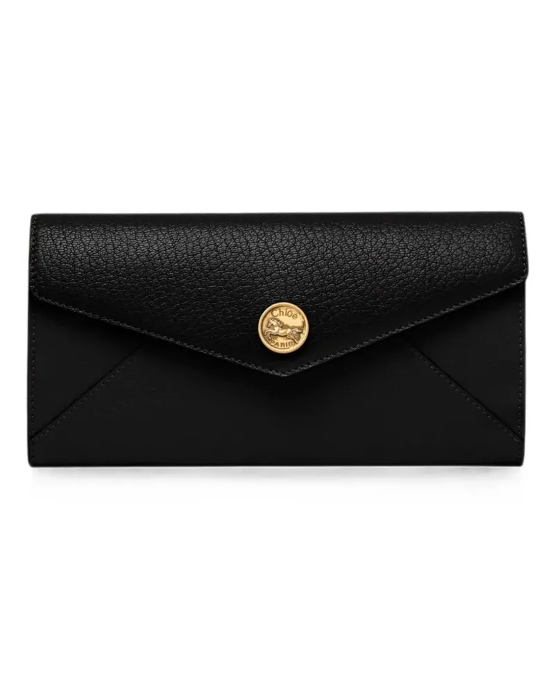 Chloé logo-plaque grained leather wallet - Schwarz Schwarz
