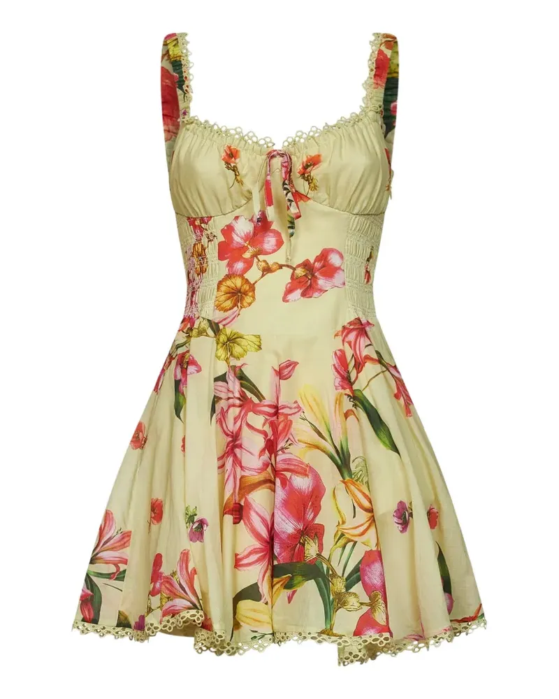 Charo Ruiz floral-print lace-trim mini dress - Nude Nude