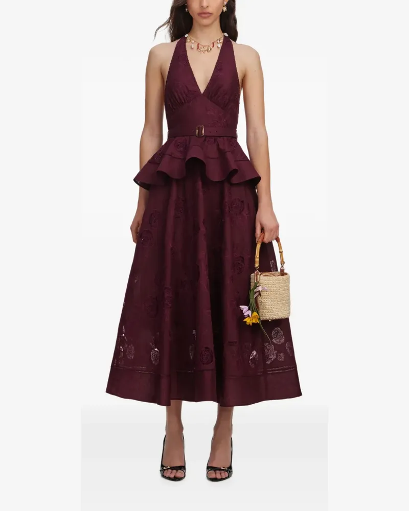 Self-Portrait belted peplum midi dress - Violett Violett