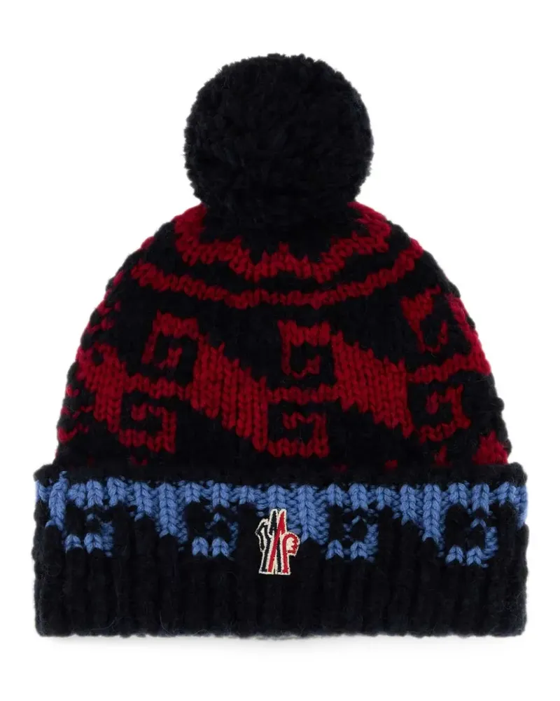 Moncler logo-embroidered pompom beanie hat - Blau Blau
