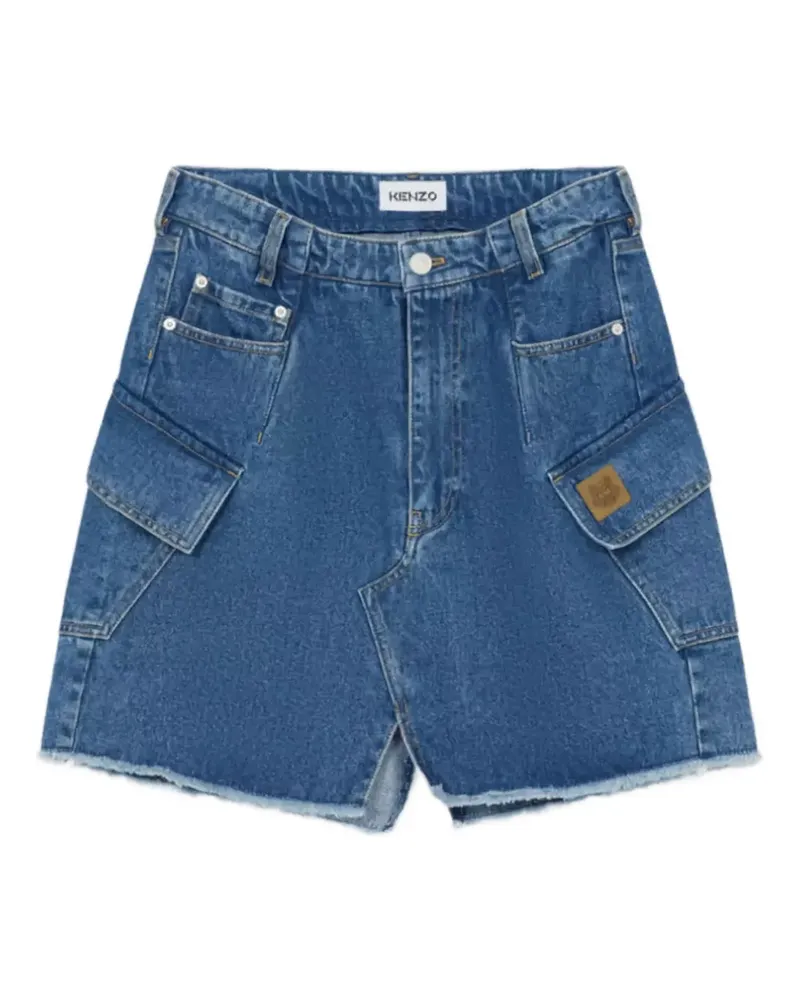 Kenzo tiger-patch frayed mini skirt - Blau Blau