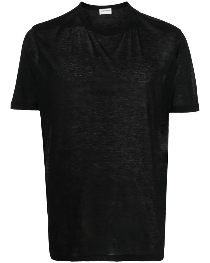 Saint Laurent Meliertes T-Shirt Schwarz