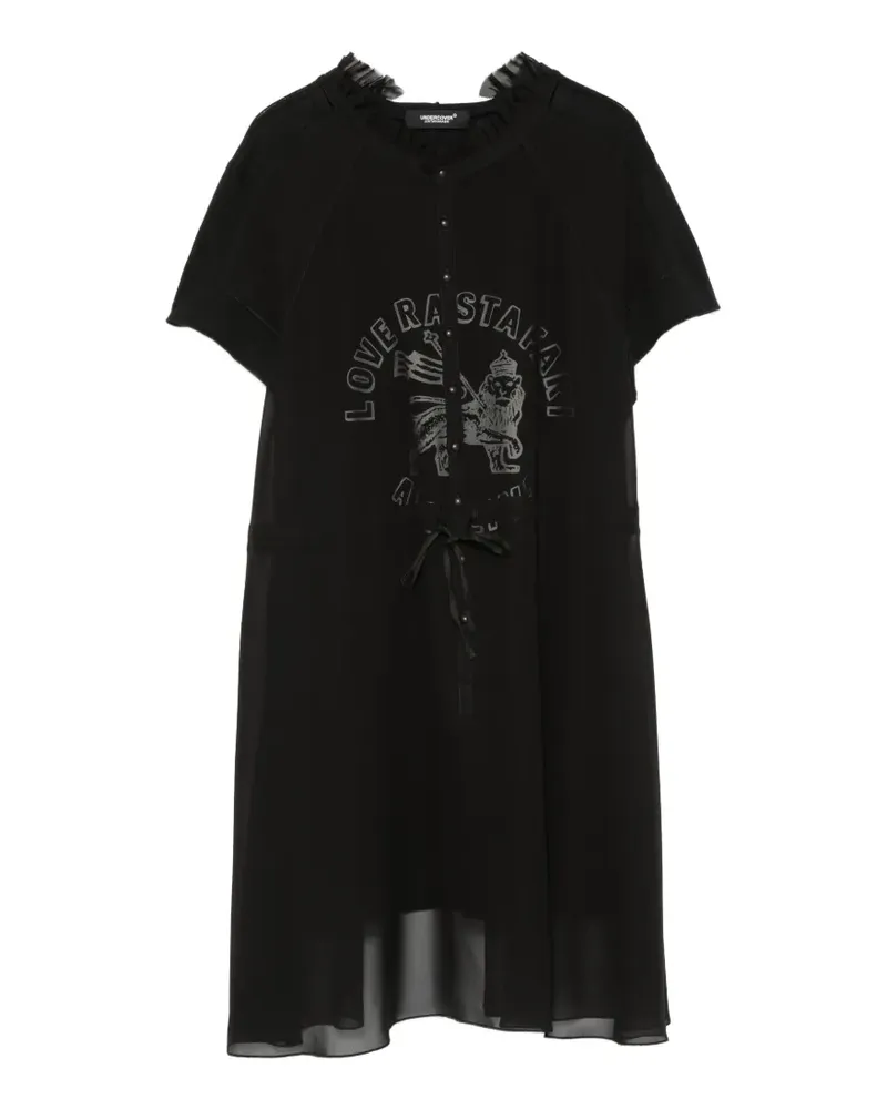 Undercover graphic-print ruffled mini dress - Schwarz Schwarz