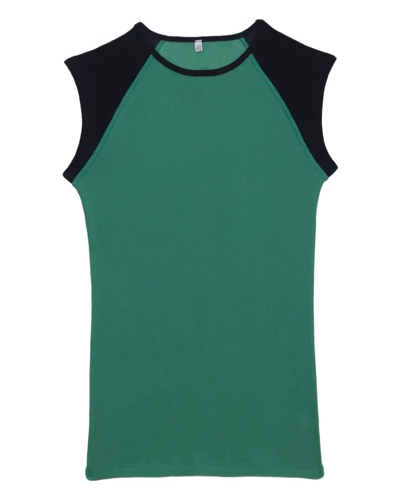 Baserange Geripptes Gene Tanktop mit Raglanärmeln - Grün Grün