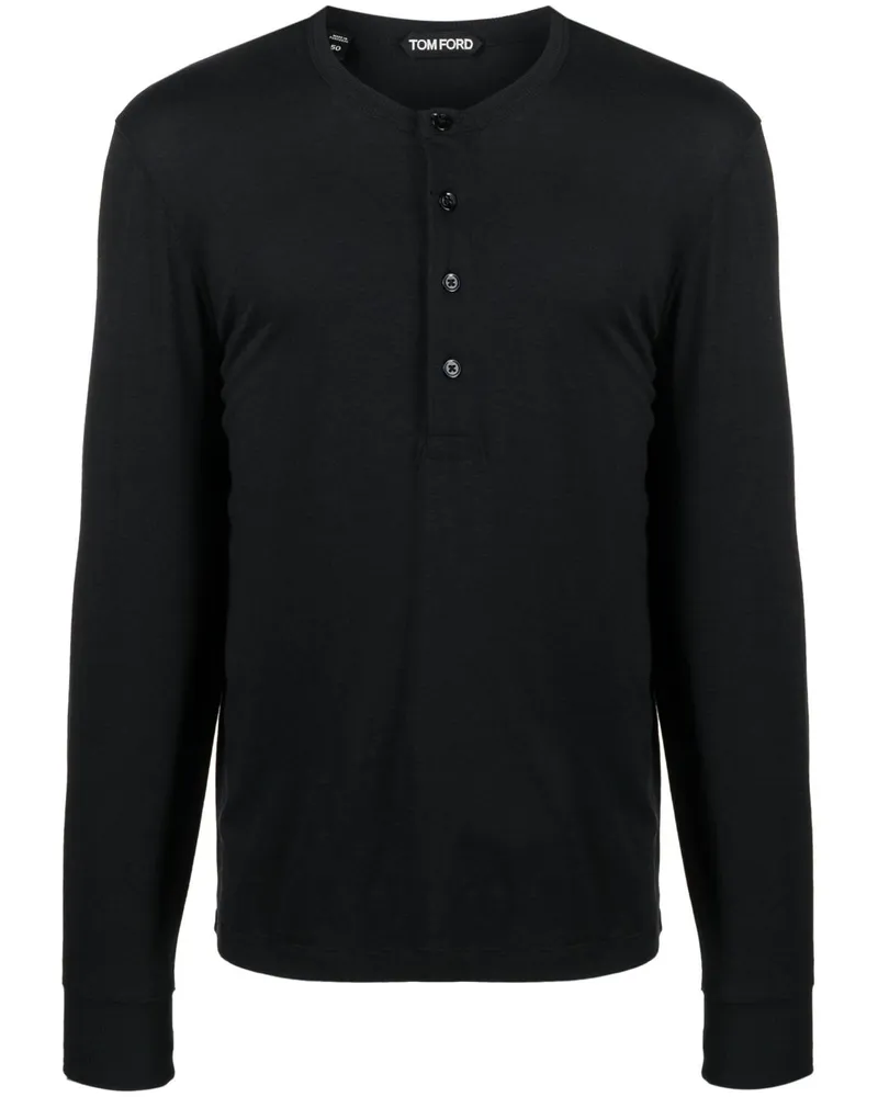 Tom Ford T-Shirt mit Henley-Kragen - Schwarz Schwarz