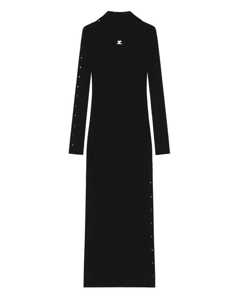 Courrèges Geripptes Kleid mit Knopfdetail - Schwarz Schwarz