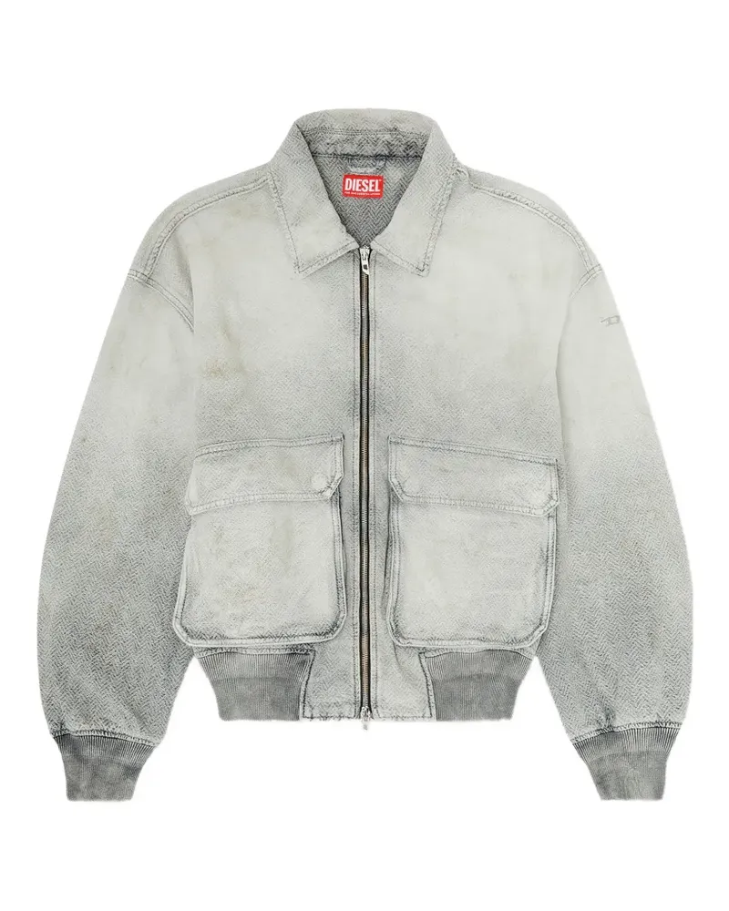 Diesel Jacke aus Distressed-Denim mit Fischgrätenmuster - Grau Grau