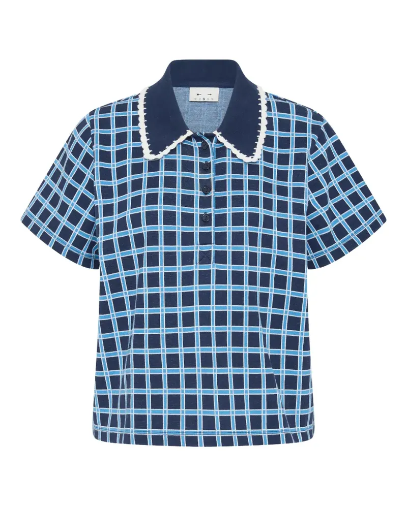 The Upside Kariertes Clubhouse Dom Poloshirt mit Häkelbesatz - Blau Blau