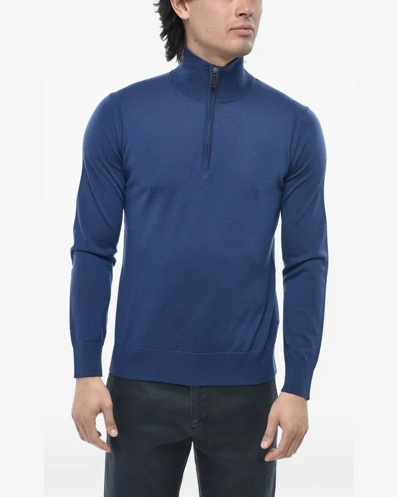 Paolo Pecora Milano half-zip elbow-patch sweater - Blau Blau