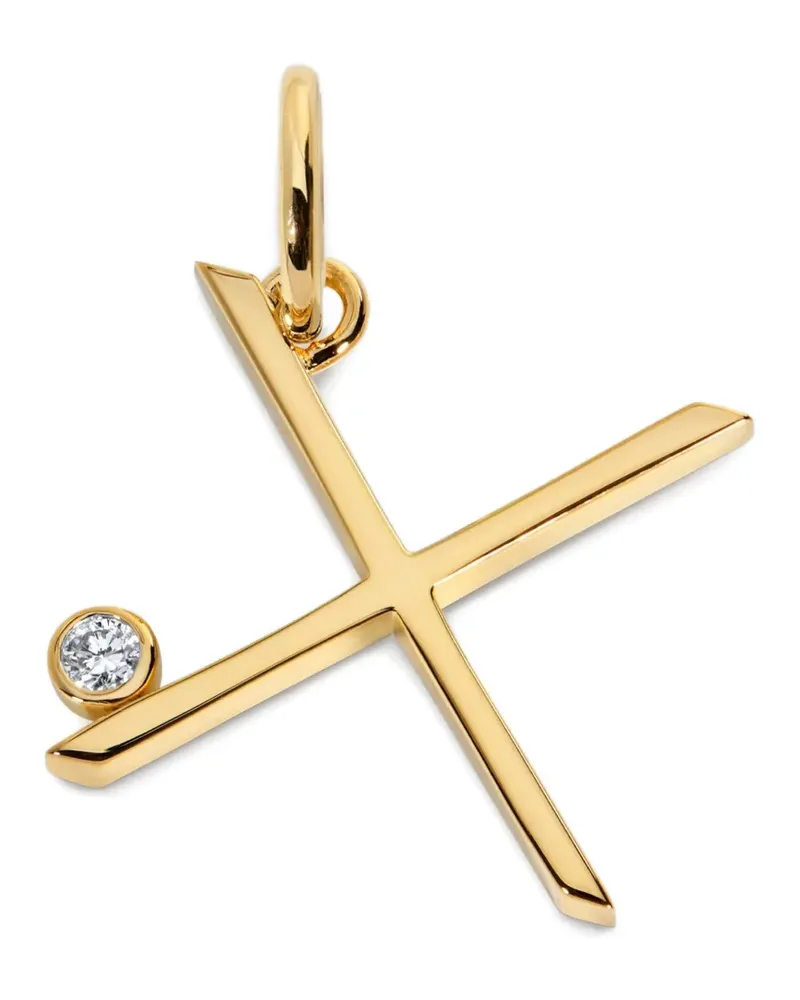 Monica Vinader Initial X Solitaire-Anhänger mit Diamanten - Gold Gold