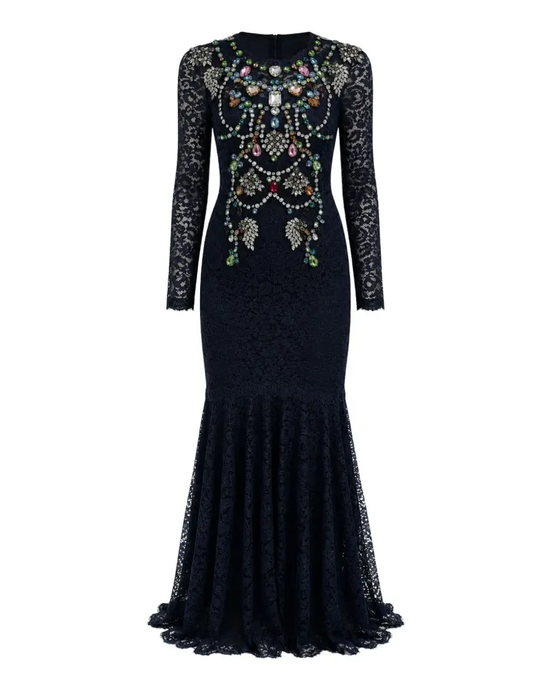 Dolce & Gabbana Maxikleid aus Spitze mit Kristallen - Blau Blau