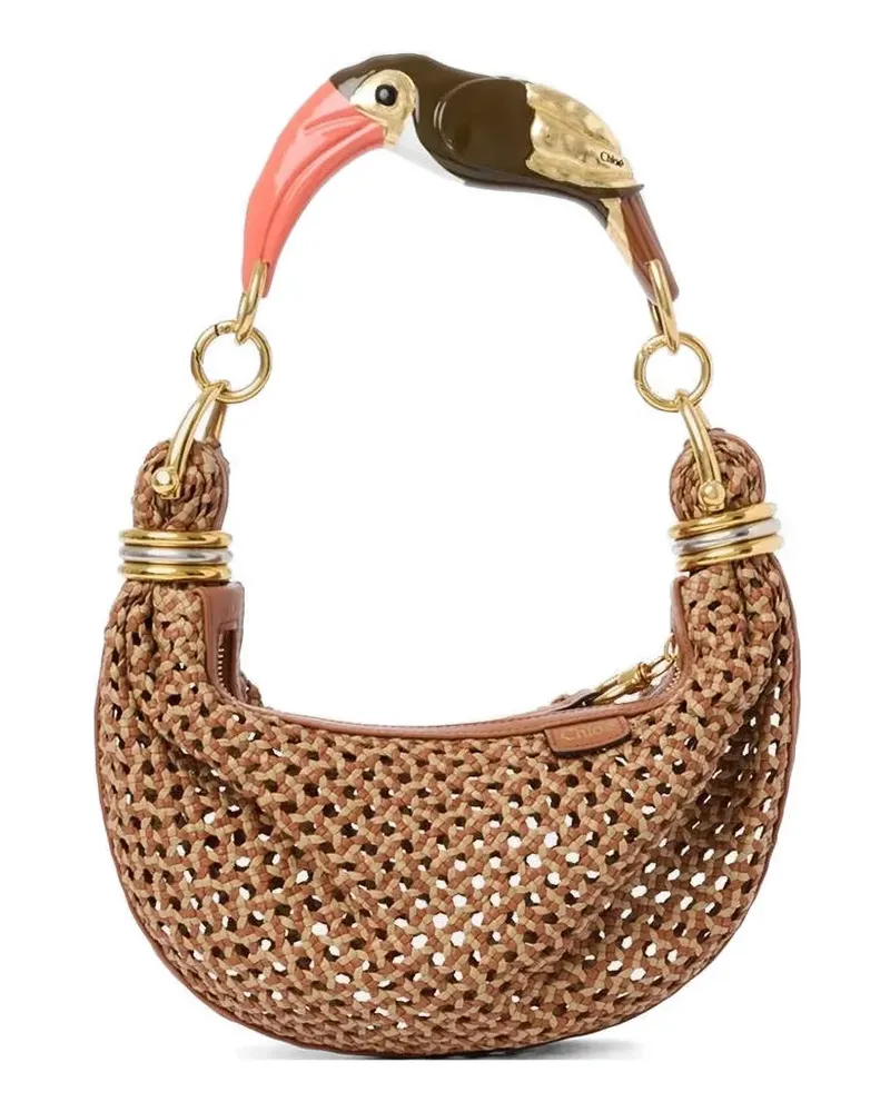 Chloé small Bracelet bird-handle woven tote bag - Braun Braun