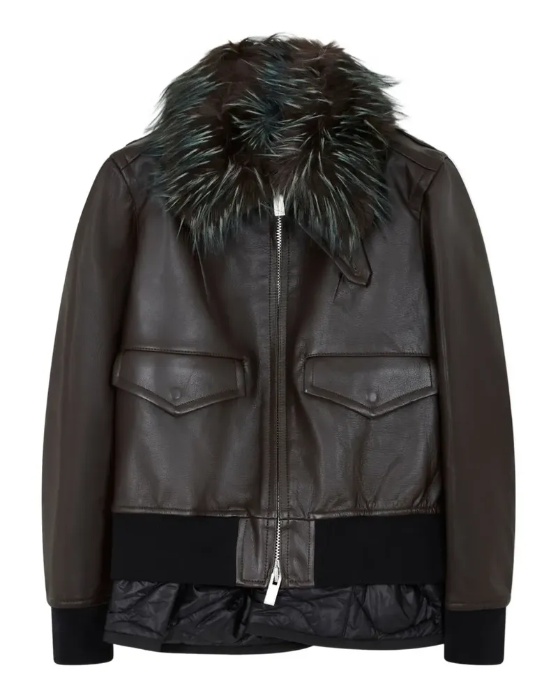 Sacai faux fur-collar leather jacket - Braun Braun