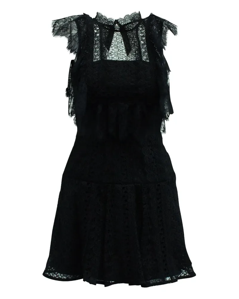 Self-Portrait Spitzenkleid mit Rüschenärmeln - Schwarz Schwarz