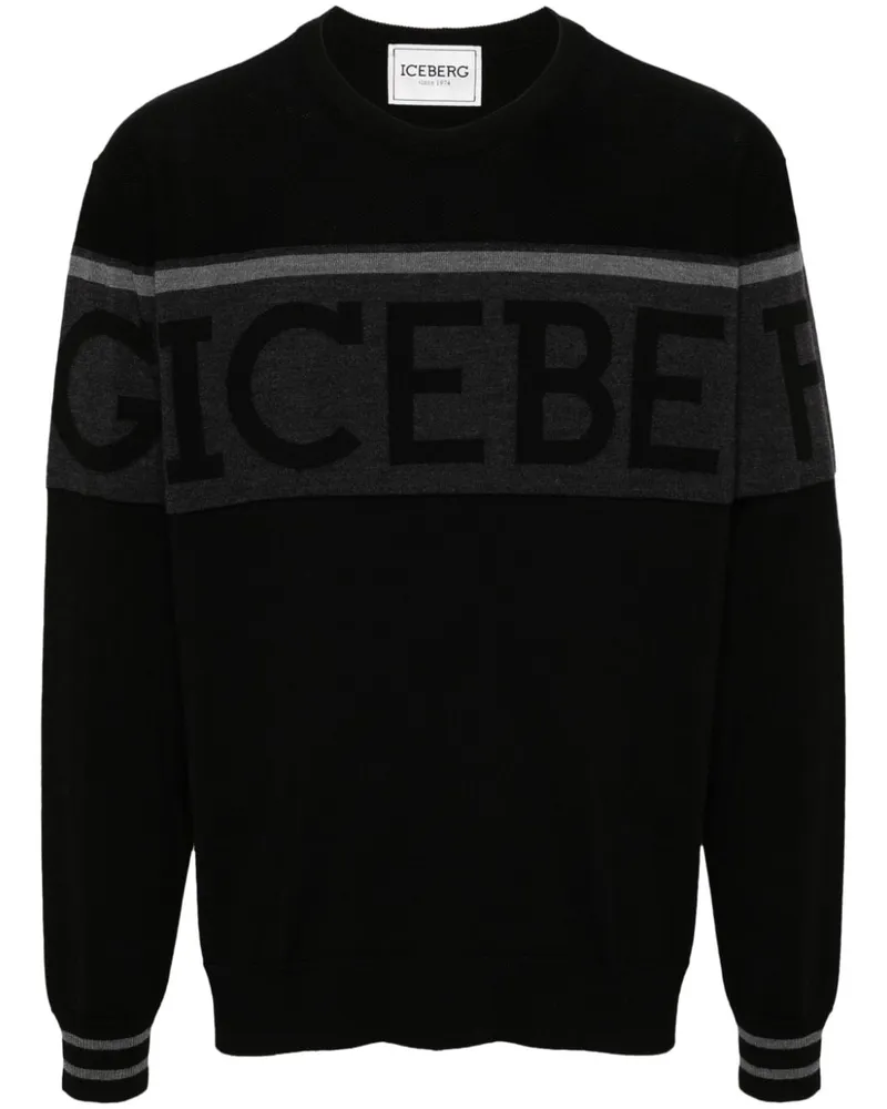 Iceberg Pullover mit Jacquard-Logo Schwarz