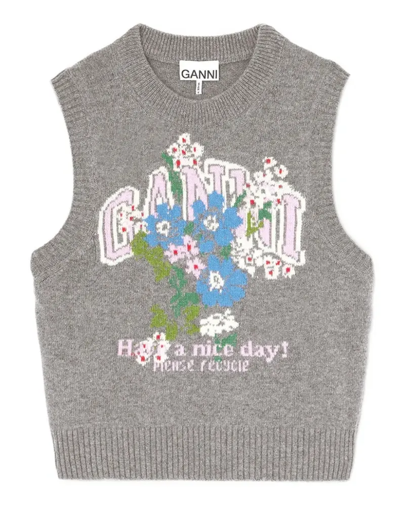Ganni Pullunder mit Blumen - Grau Grau
