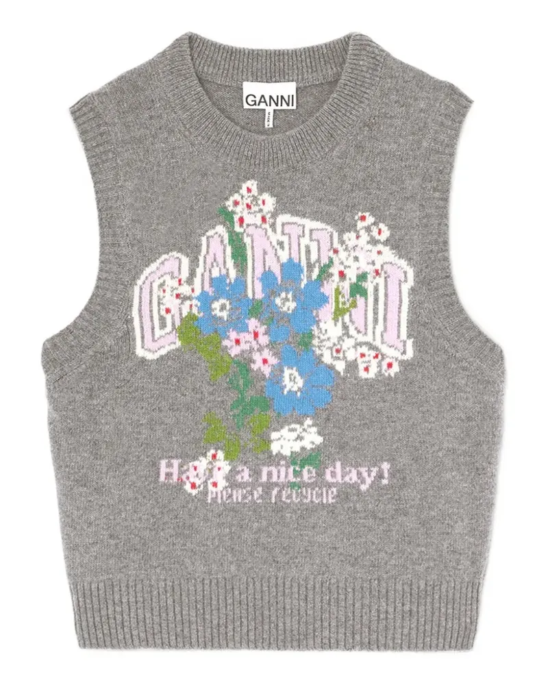 Ganni vest with flowers - Grau Grau