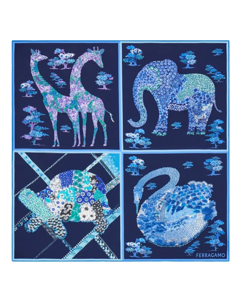 Ferragamo Seidenschal mit Patchwork-Print - Blau Blau