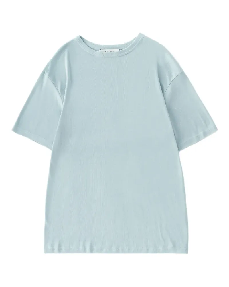 Studio Nicholson Geripptes T-Shirt mit tiefen Schultern - Blau Blau