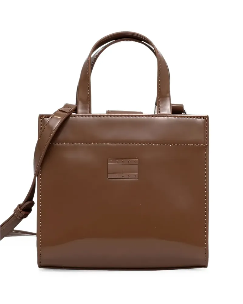 Tommy Hilfiger mini patent-finish tote bag - Braun Braun