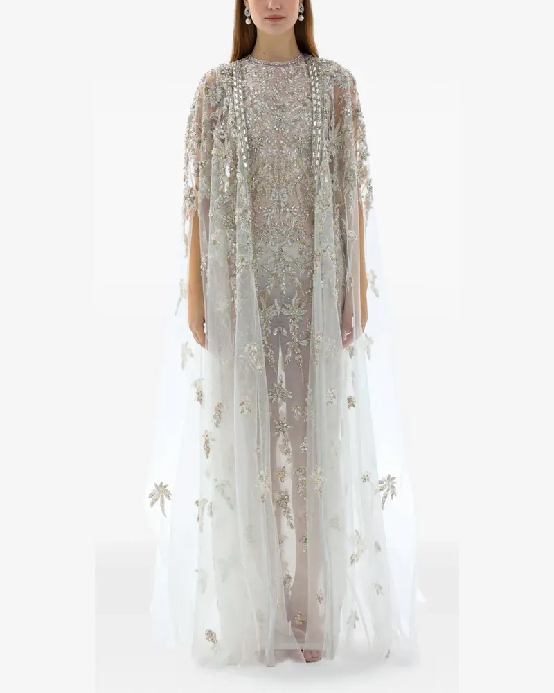 Dina Melwani Cape-Maxikleid mit Kristallen - Weiß Weiß