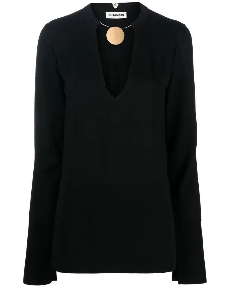 Jil Sander Gestricktes Oberteil mit Medaillon - Schwarz Schwarz