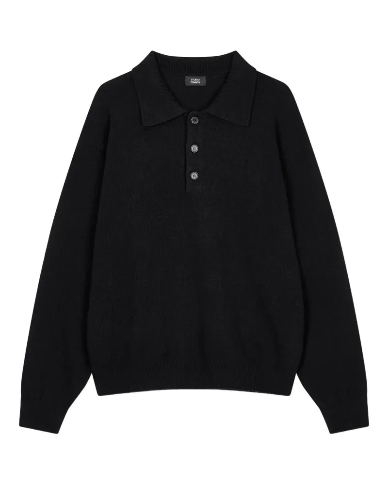 STUDIO TOMBOY Langärmeliges Poloshirt - Schwarz Schwarz